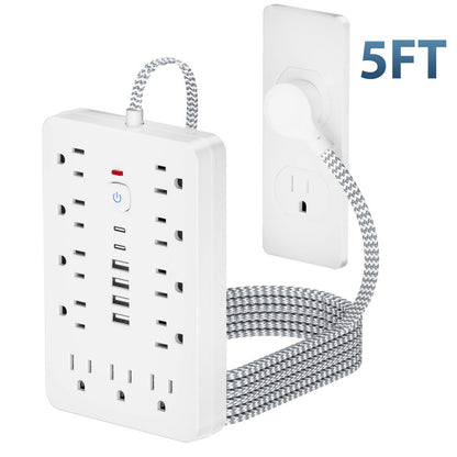 Power Strip with 11 AC Outlets, 4 USB-A, 2 USB-C and Short, 5-Foot or 10-Foot Standard or Braided Cord