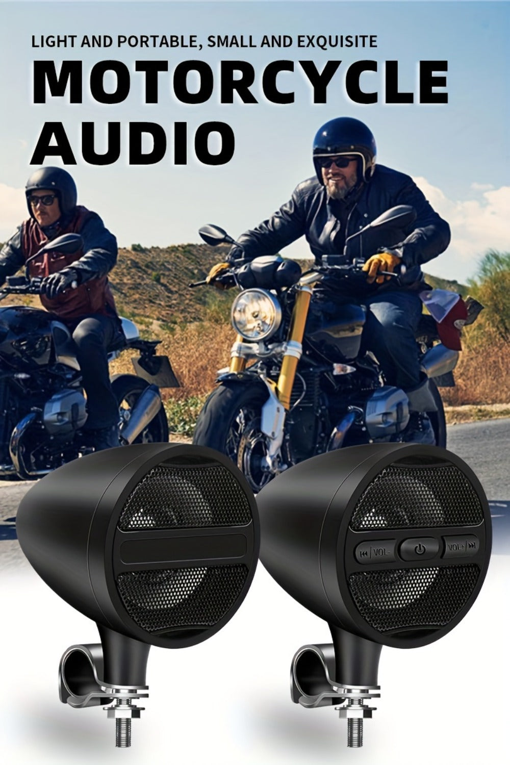 Motorcycle Handlebar Speaker 12V Stereo Audio System with MP3 USB FM Radio Handlebar Mount for Off-Road Dirt Bike ATV Cruiser Waterproof