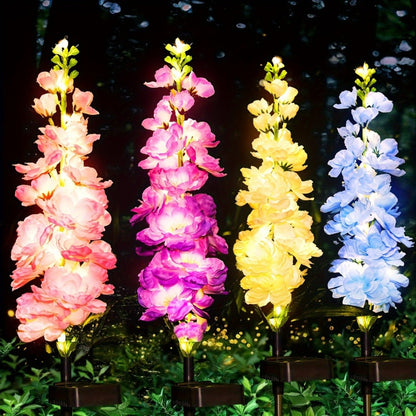 Solar Garden Lights 2-Pack Delphinium Flower Stakes, 27 Inch, 36 LEDs and 600mAh Battery Set