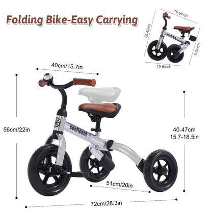 3-in-1 Kids Tricycle Balance Bike Carbon Steel Frame EVA Wheels Foldable with the Listed Color, Size or Set Options for Everyday Use