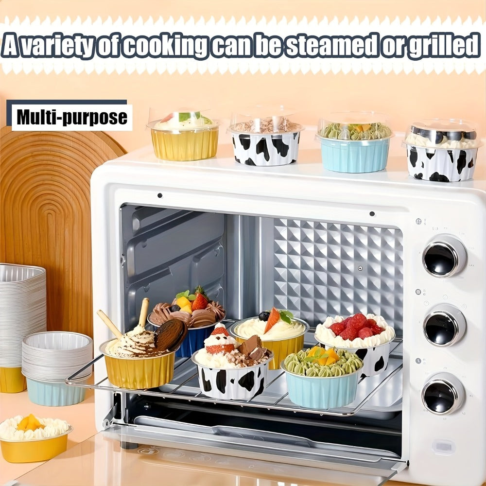 Aluminum Foil Baking Cups with Lids, Disposable Cupcake Molds with Spoons, Foil Dessert Cups for Pudding Muffins Mousse
