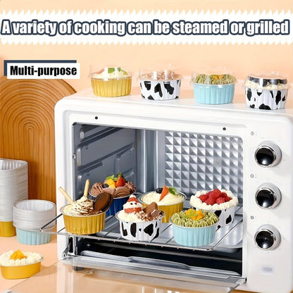 Aluminum Foil Baking Cups with Lids, Disposable Cupcake Molds with Spoons, Foil Dessert Cups for Pudding Muffins Mousse