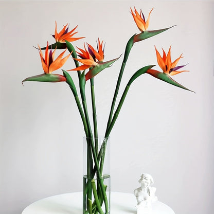 Artificial Bird of Paradise Flower Stems, Three-Piece 24.5-Inch Rubber-Labeled Set in Four Colors