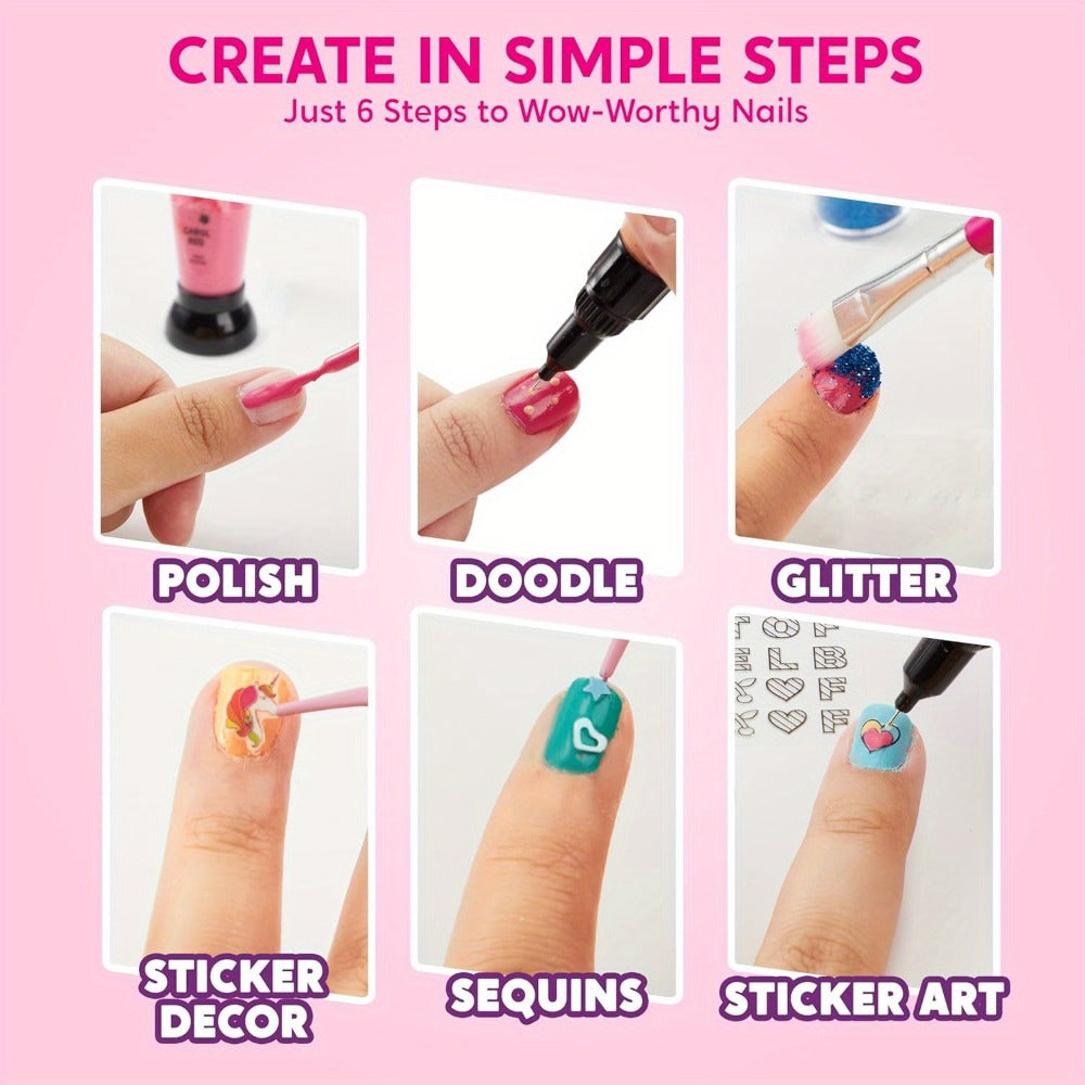 Kids Nail Art Kit for Girls, Nail Polish Set with Glitter Stickers & Sequins 220+ Designs for Home and Salon Manicures