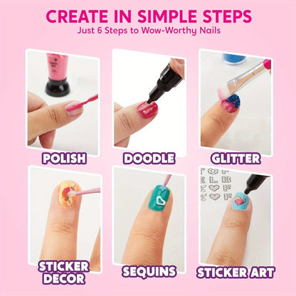 Kids Nail Art Kit for Girls, Nail Polish Set with Glitter Stickers & Sequins 220+ Designs for Home and Salon Manicures