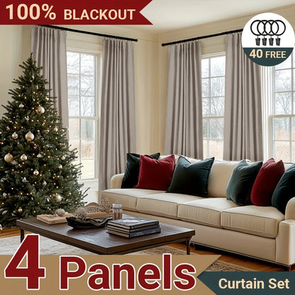 100% Blackout Curtains 4 Panels Faux Linen Textured Thermal Insulated Drapes – Room Darkening Window Curtains for Living Room Bedroom