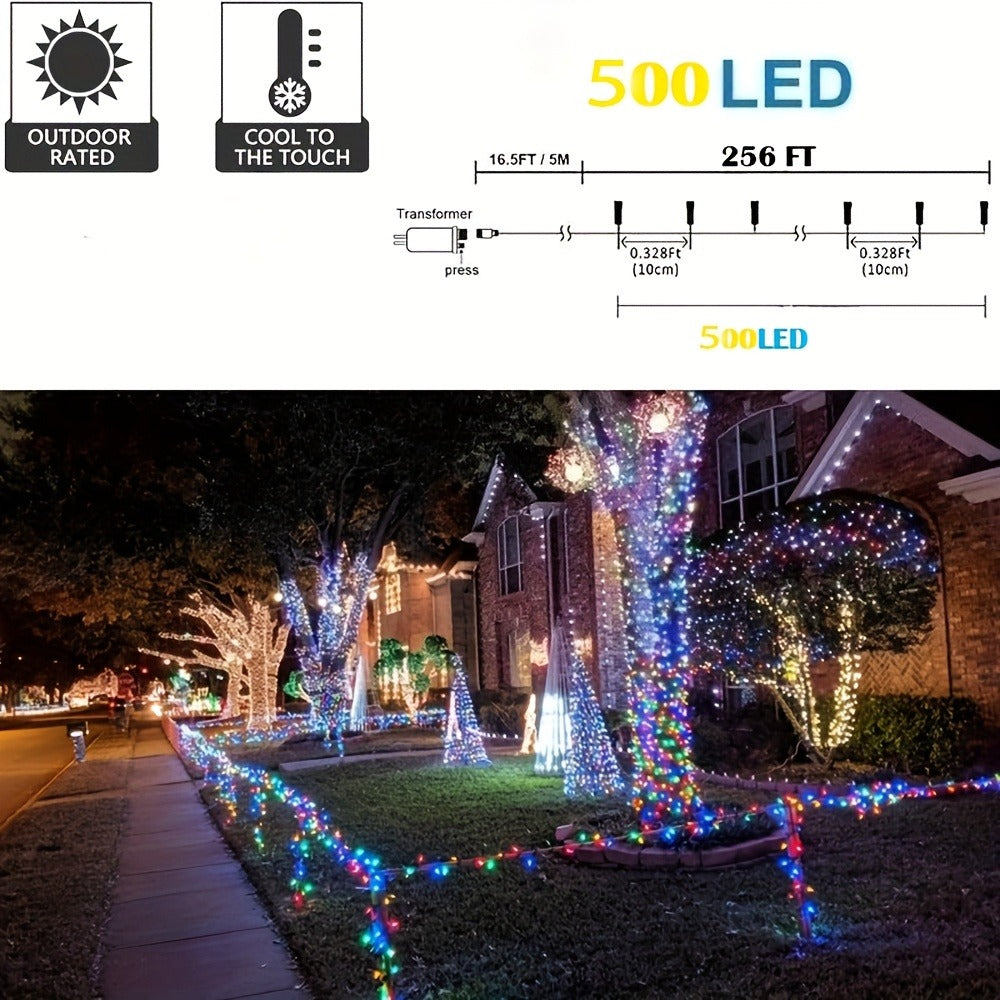 500 LED Christmas String Lights 170 Feet, 8 Lighting Modes with Memory Plug, Transparent Wire Outdoor Lights for Christmas Tree