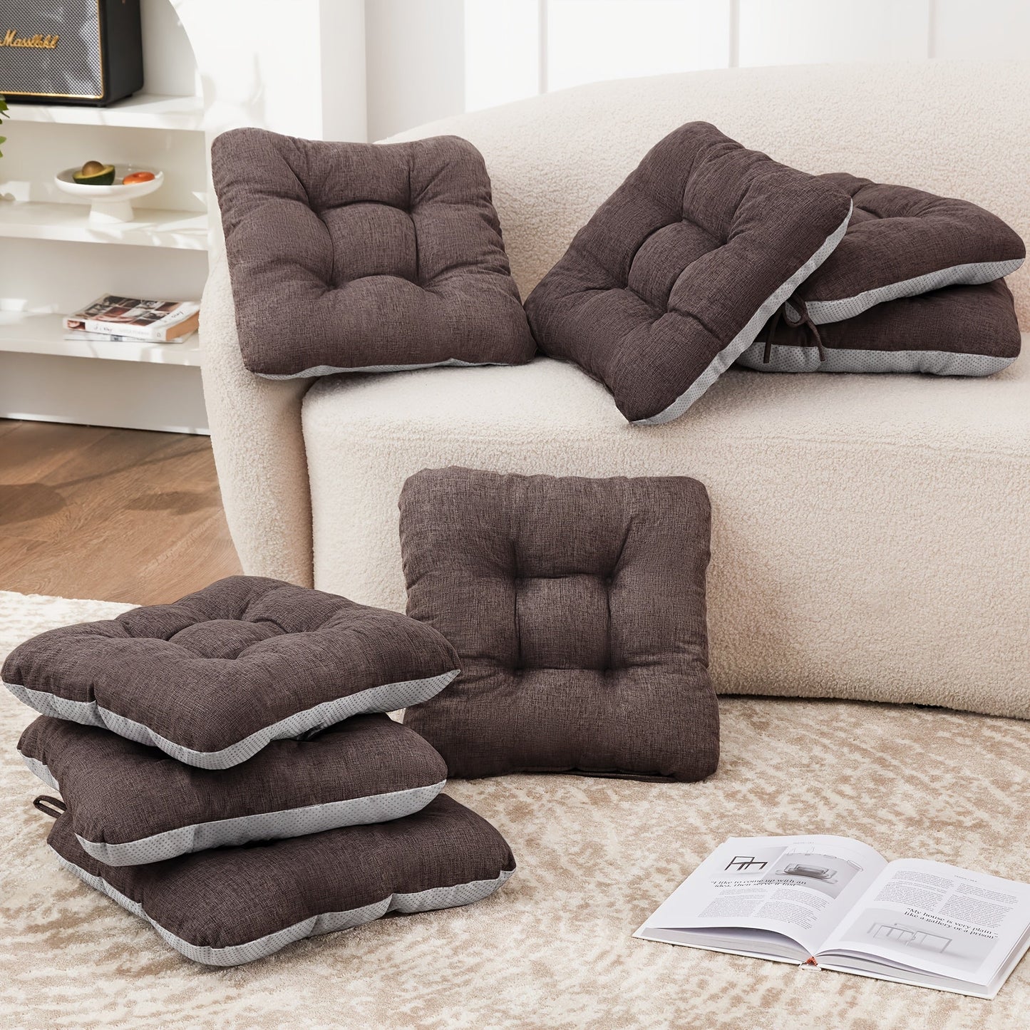 Memory Foam Chair Cushions 4/8 Pack, Non-Slip Seat Pads for Dining Chairs, Kitchen, Office & Patio – Indoor Outdoor Chair Pads M/L Size