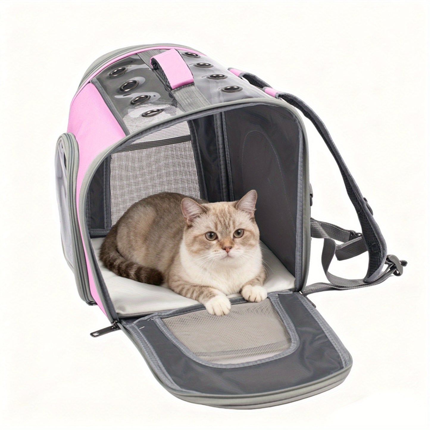 Pet Backpack for Cats and Dogs – Foldable Breathable Mesh Window Carrier Bag with Front Opening, Lightweight Travel Backpack for Hiking