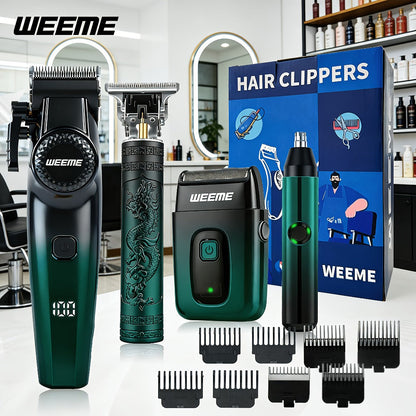 Hair Cutting Set 4pcs Professional - Electric Hair Clipper, Electric Shaver, T-Blade Trimmer & Nose Hair Trimmer