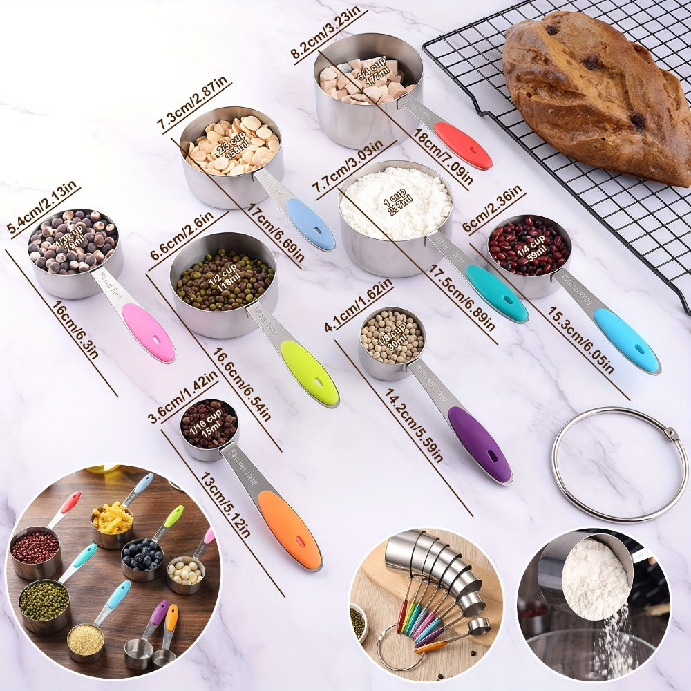 Stainless Steel Measuring Cups and Spoons Set 17 Piece – 8 Measuring Cups, 8 Double-Sided Spoons & 1 Leveler for Baking