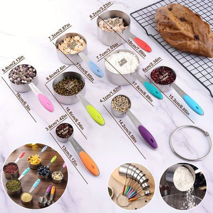 Stainless Steel Measuring Cups and Spoons Set 17 Piece – 8 Measuring Cups, 8 Double-Sided Spoons & 1 Leveler for Baking