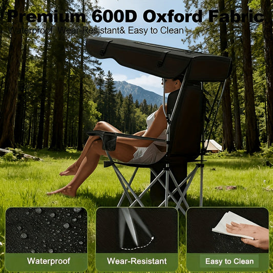 Canopy Camping Chair with 29.53-Inch Sun Shade, Cup Holders, Side Pocket and Four Color Options