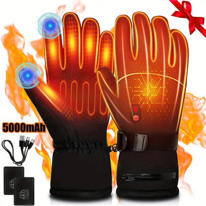 Rechargeable Full-Finger Heated Gloves with 2 × 5000mAh Battery Packs, Three Heat Levels and Touchscreen Fingertips