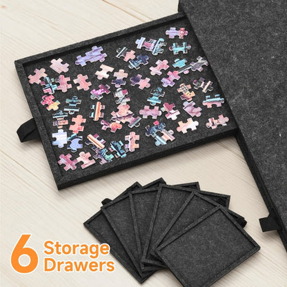 Jigsaw Puzzle Board with Felt Mat & 6 Sorting Drawers – Foldable Roll-Up Puzzle Saver Fits Up to 1000 Pieces | Portable Puzzle Storage