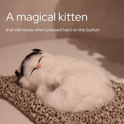 Plush Toy Realistic Sleeping Cat with Meow Sound in Four Coat Patterns for Desk or Room Display