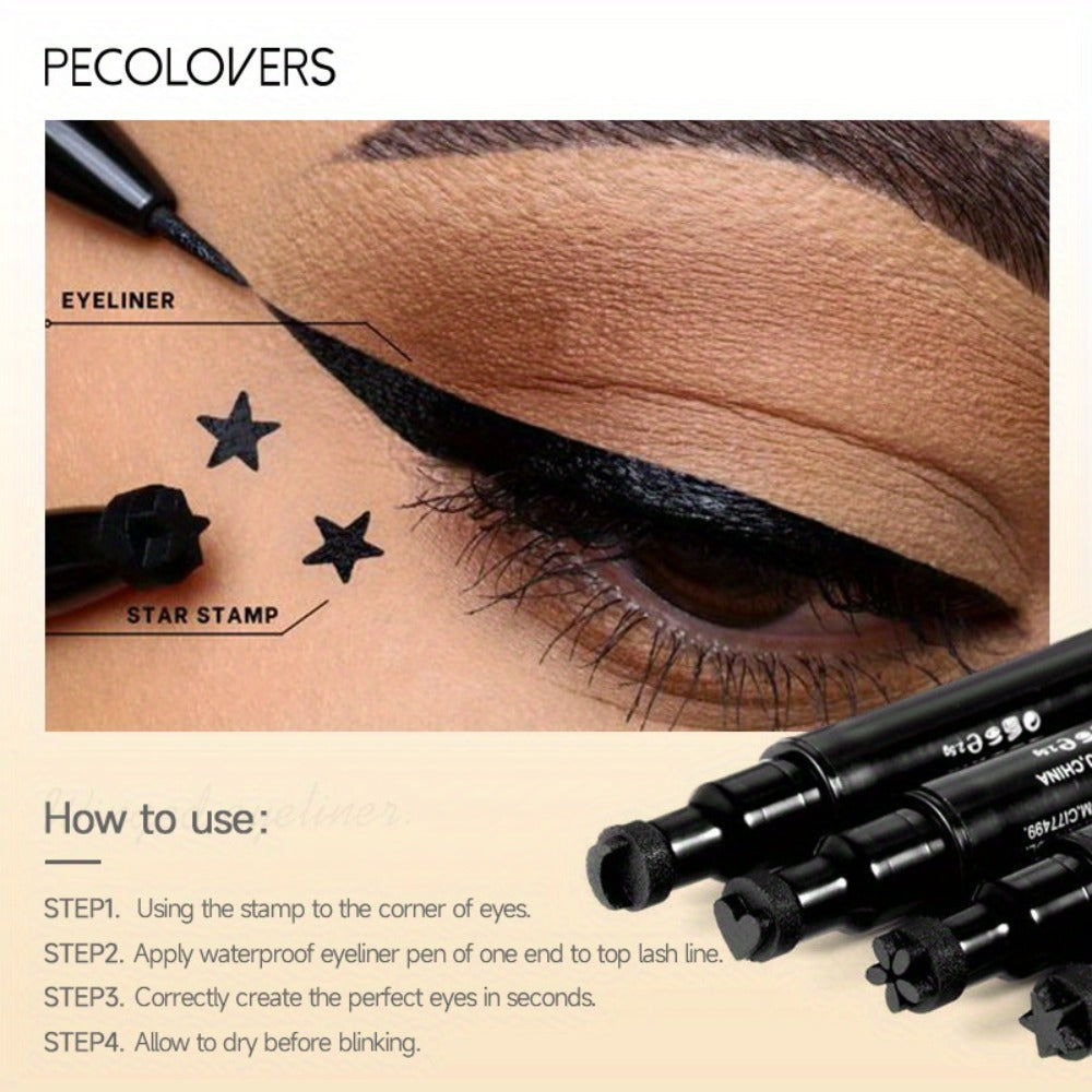 Winged Eyeliner Stamp Pen Set Double-Ended 8 Wing Styles Waterproof Quick-Dry Liquid Liner, for Makeup, Travel and Everyday Vanity Use