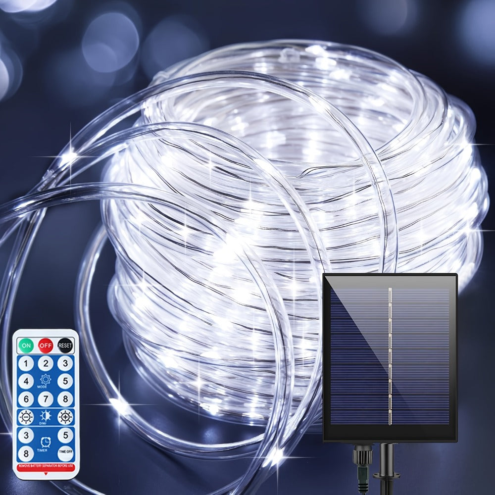 Solar Rope Lights Outdoor, Fairy String Lights with Remote Control 8 Modes 1200mAh Battery for Garden Patio Fence Tree Wedding Party