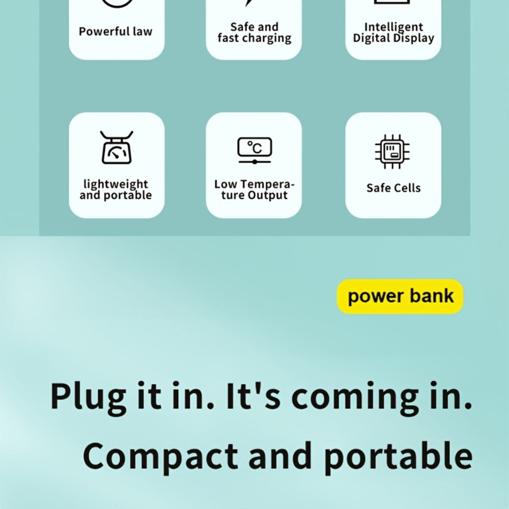 Mini Power Bank 5000mAh with Built-in USB-C Connector Fast Charging, Ultra-Compact Pocket Portable Charger for iPhone Android Samsung