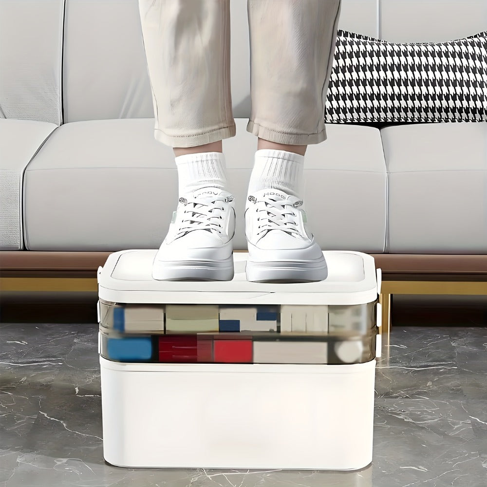 5-Tier Stackable Storage Box with Lids, Large Transparent Organizer with Handle for Home & Travel - Pill Box