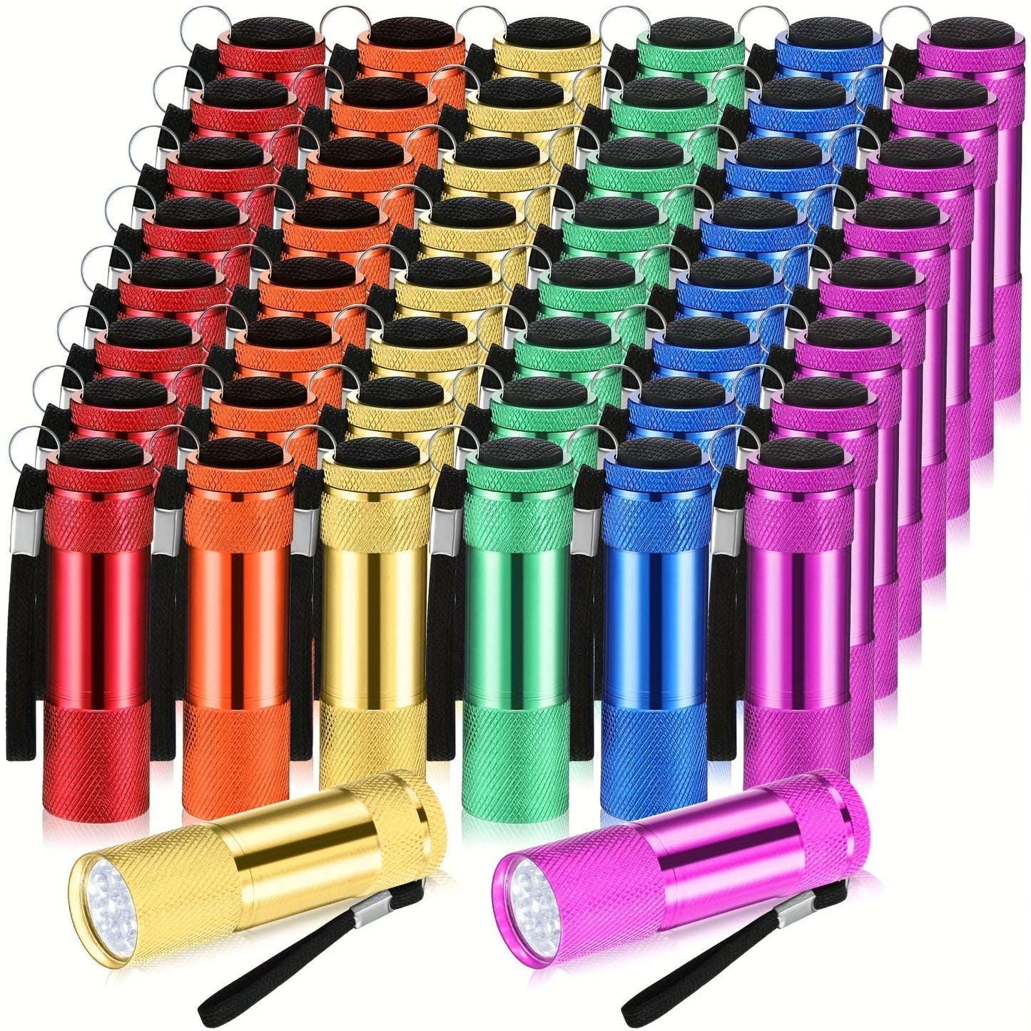 Flashlight 48-Piece Mini LED Bulk Set with Aluminum Bodies, Wrist Lanyards and Mixed Colors