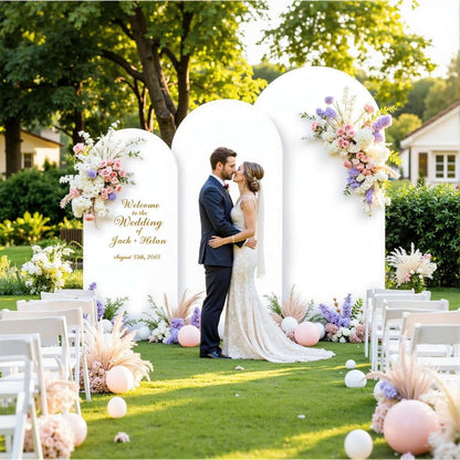 Wedding Arch Cover 6ft Polyester Fitted Round Top Backdrop Cover, Wrinkle-Free Machine Washable, for Wedding Ceremony Birthday Party Gender