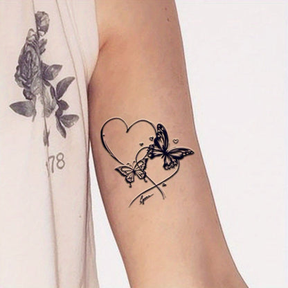 Semi Permanent Tattoo Butterfly with Hearts Navy Blue 3 Sheets, Realistic Juice Tattoo Lasts 1-2 Weeks for Adults