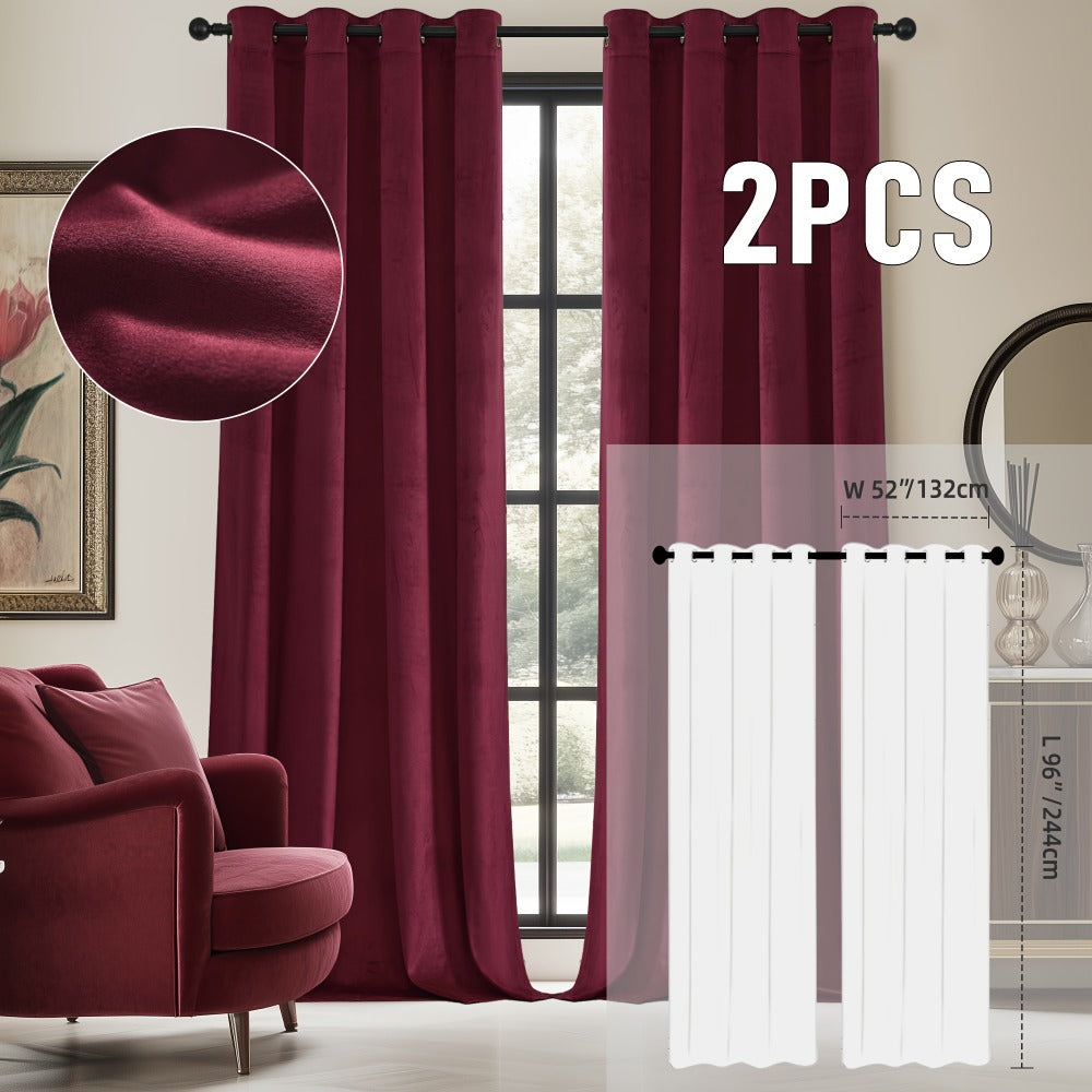 Velvet Room Darkening Curtains 2 Panels, Grommet Top Thermal Insulated Soundproof Blackout Curtains for Living Room Bedroom