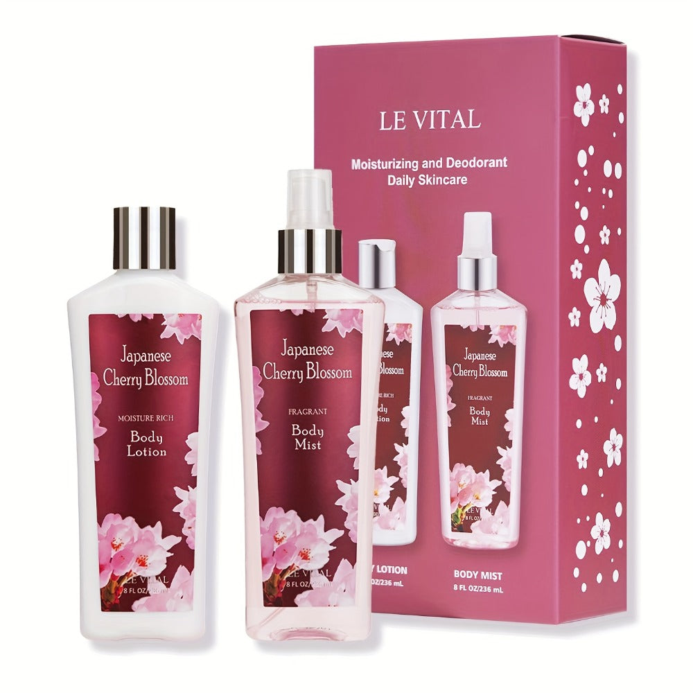 Cherry Blossom Gift Set for Women Body Lotion and Body Mist Japanese Sakura Fragrance Moisturizing Softening Skin Care Set