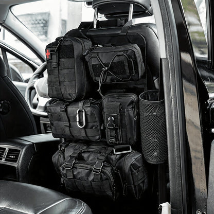 Tactical Car Seat Organizer – MOLLE Nylon Seat Back Storage Bag with 5 Pockets, Front & Rear Seat Protector for Jeep, Truck