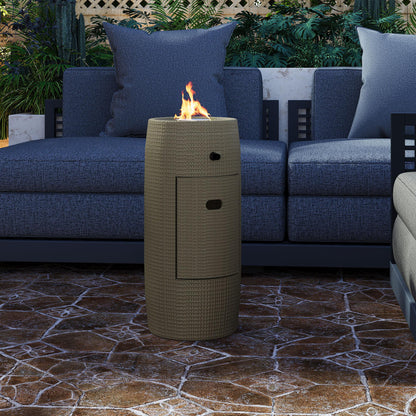 Propane Fire Pit Portable 11 Inch Outdoor 15000 BTU Self-Lighting Metal Concrete All-Weather Round Patio for Garden, Patio and Yard Use