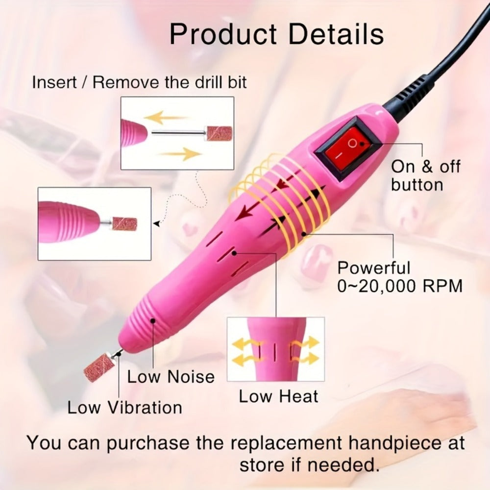 Electric Nail Drill 20000 RPM Console Kit with 6 Bits, 50 Sanding Bands and Standard or 8-in-1 Options