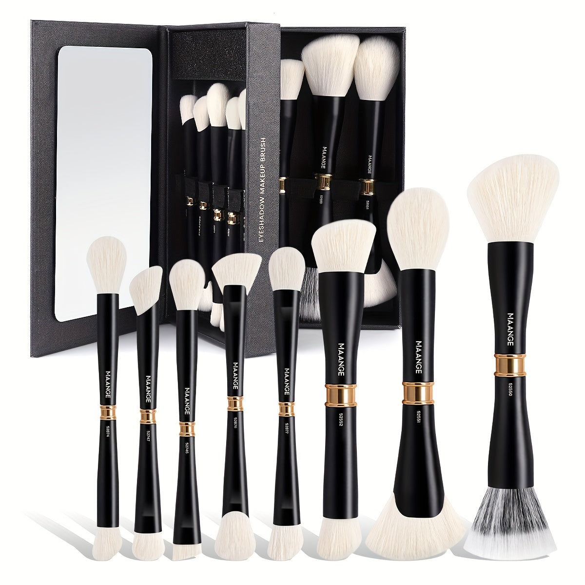 Makeup Brush Set, 8-Piece Double-Ended Collection with 16 Brush Heads, Aluminum Alloy Handles and Storage Box
