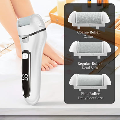 Electric Pedicure Foot File 10-in-1 Kit, Rechargeable with Digital Display, 3 Roller Heads