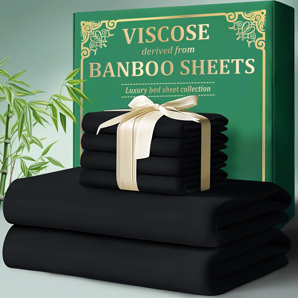 Bamboo Fitted Sheet Set 4-Piece Deep Pocket 18"-24", 2200TC Ultra- Cool Breathable Bed Sheets, Anti-Shrink Fade-Resistant