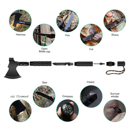 Multi-Tool Survival Hatchet with Hammer, Flint Fire Starter & Protective Sheath – Durable All-Purpose Axe for Camping, Hiking, Fishing