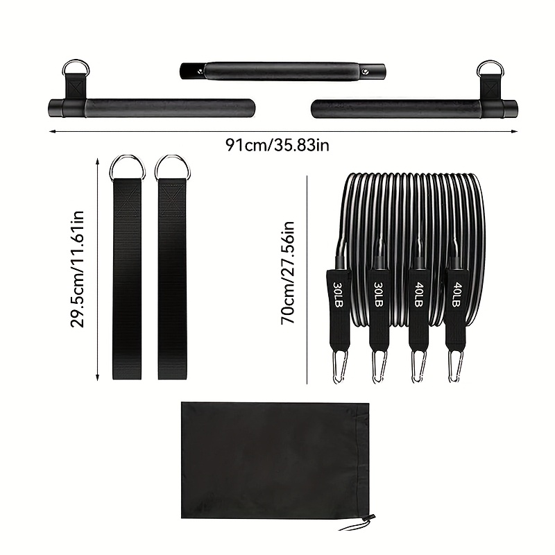 Resistance Band Pilates Bar Kit 8-Piece – 150LB Bands, Ankle Straps & Drawstring Bag, Portable Home Gym Fitness Set for Full Body Workout