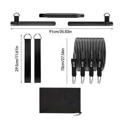 Resistance Band Pilates Bar Kit 8-Piece – 150LB Bands, Ankle Straps & Drawstring Bag, Portable Home Gym Fitness Set for Full Body Workout