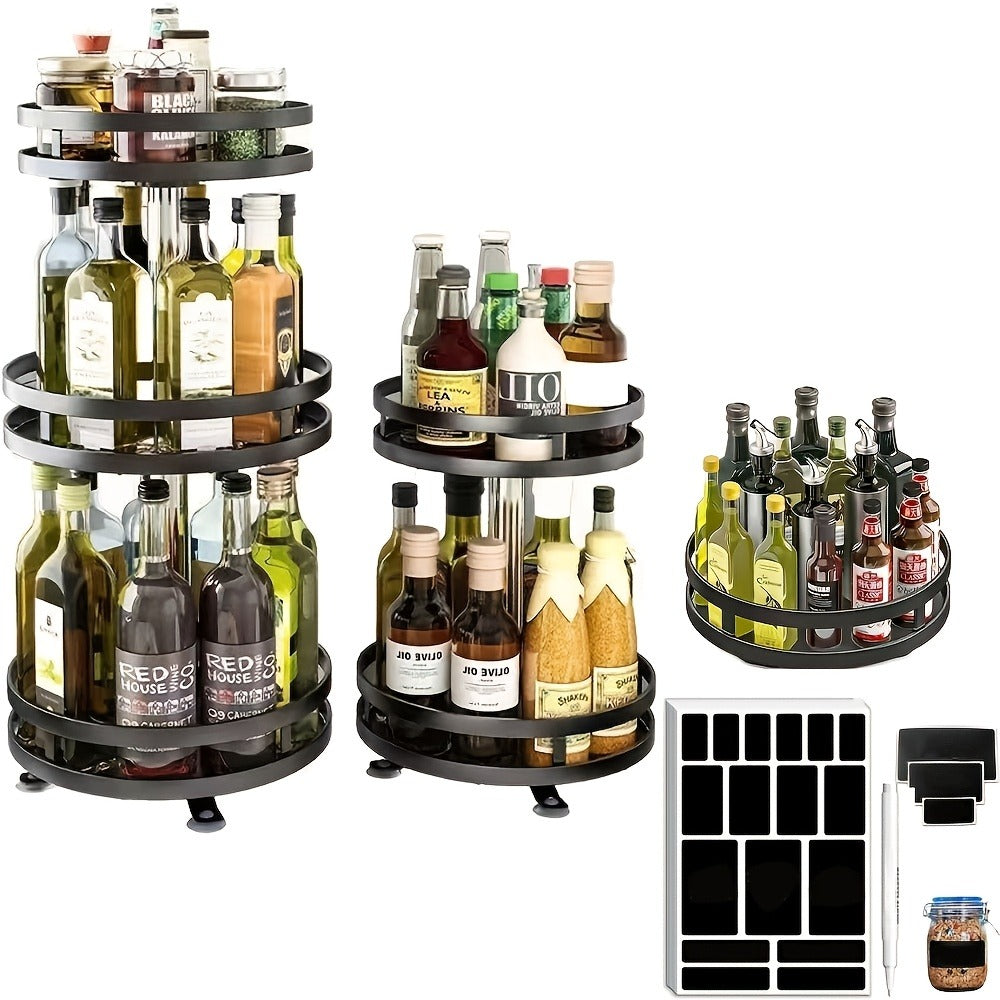 Rotating Spice Rack Kitchen Organizer with One, Two or Three Metal Tiers and 360-Degree Turntable Base