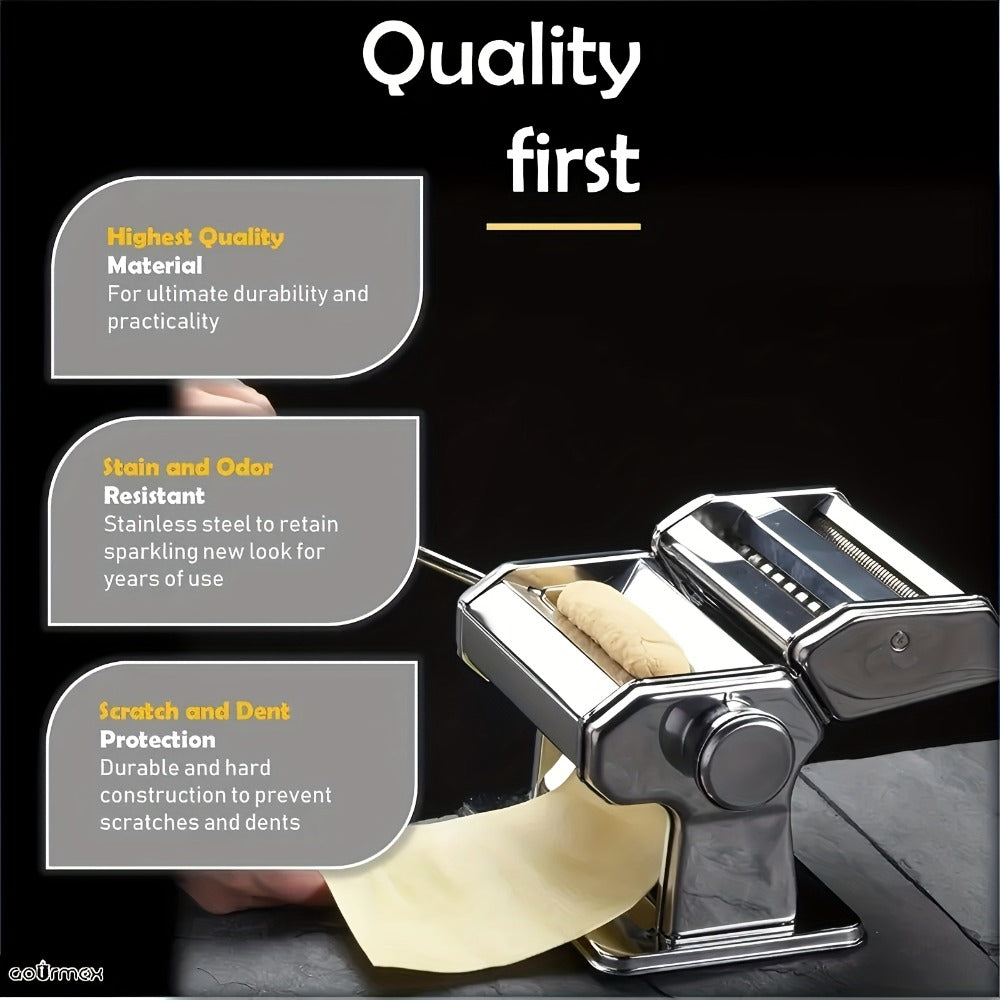 Pasta Machine with 8 Adjustable Thickness Settings, 2-in-1 Stainless Steel Manual Pasta Maker with Roller & Cutter