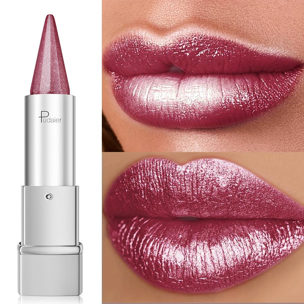 24H Waterproof Metallic Lipstick 5 Shades Pearlescent Sparkle Pearl Finish, for Makeup, Travel and Everyday Vanity Use
