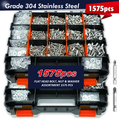 1575pcs 304 Stainless Steel Nuts and Bolts Assortment Kit for Entryways, Bedrooms and Living Spaces