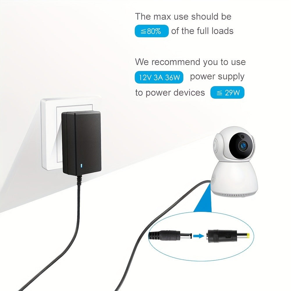 Fixed 12V 3A AC/DC Power Adapter with 36W Label, US Plug and Ten Interchangeable Connector Tips