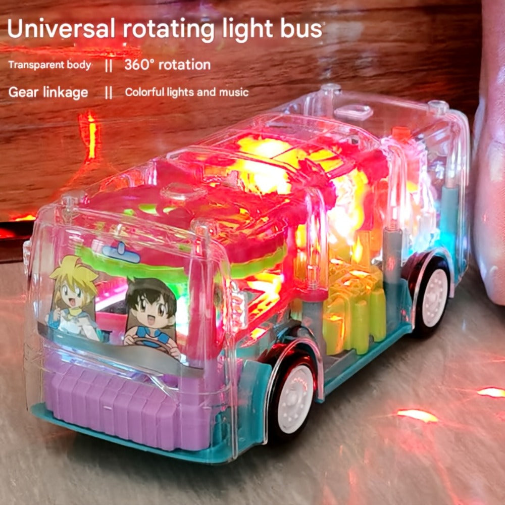 LED Light Up Transparent School Bus Toy with Colorful Flashing Lights, Toddler Toy for Boys & Girls Ages 2+