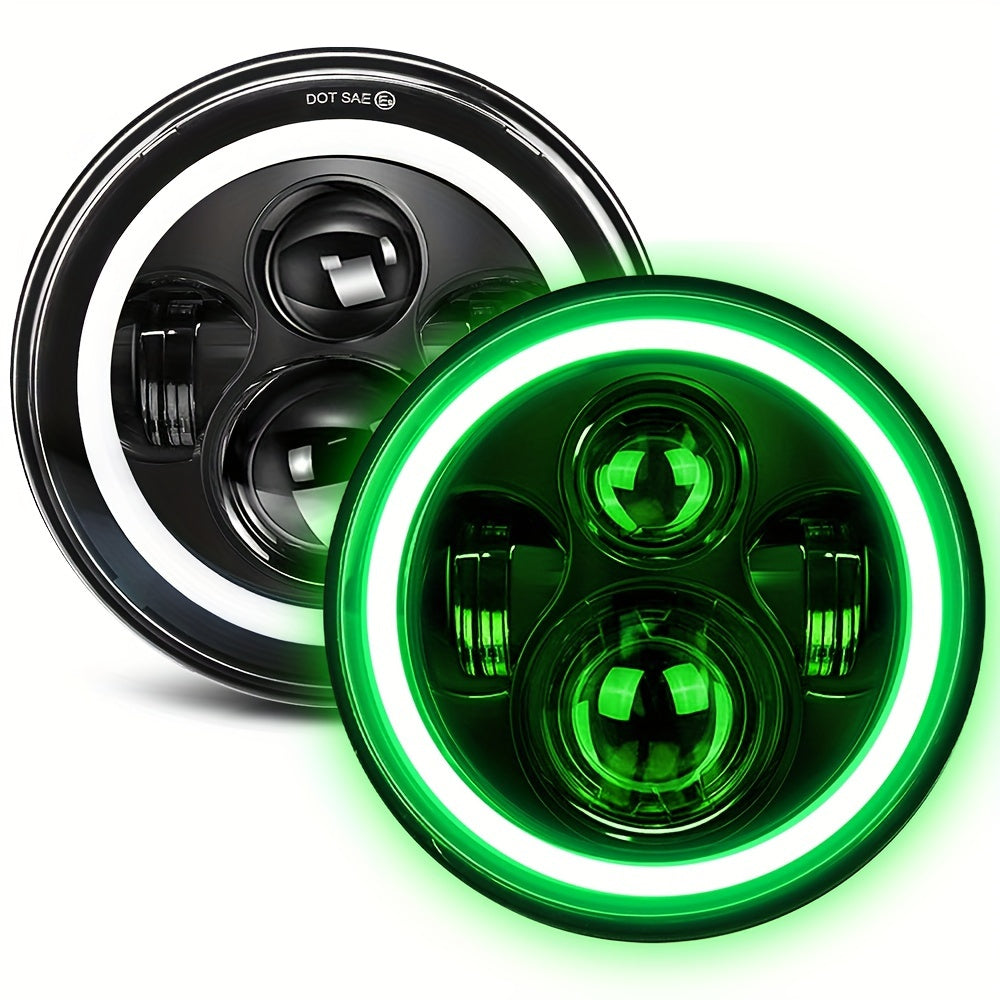 7 Inch Round LED Headlights for Jeep Wrangler JK TJ CJ Colorful DRL Halo Ring Amber Turn Signal High Low Beam