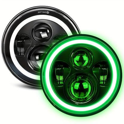 7 Inch Round LED Headlights for Jeep Wrangler JK TJ CJ Colorful DRL Halo Ring Amber Turn Signal High Low Beam