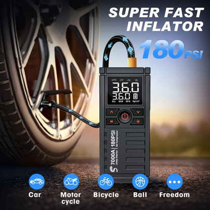 7000A Jump Starter 8-in-1 29800mAh with Air Compressor Tire Inflator SOS LED Flashlight Power Bank for Garden, Patio and Yard Use