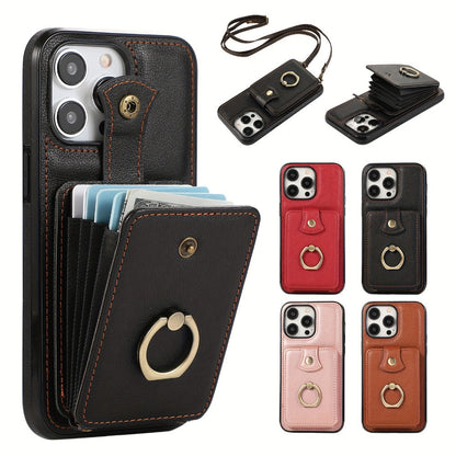 Phone Case Wallet with 2-3 Card Holder and Fold-Out Kickstand for Selected iPhone 12-16 Model Options