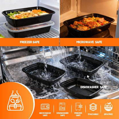 Food Storage Containers 50-Container Meal Prep Set with 50 Lids, 32 oz or 38 oz Capacity Options