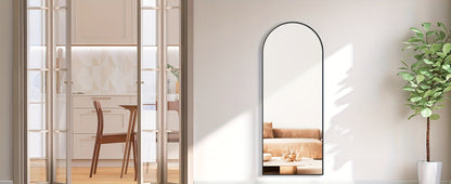 Full Length Mirror Floor Standing, Arched & Rect Body Mirror with Stand, Hanging or Leaning Wall Mirror, Aluminum Alloy Thin Frame